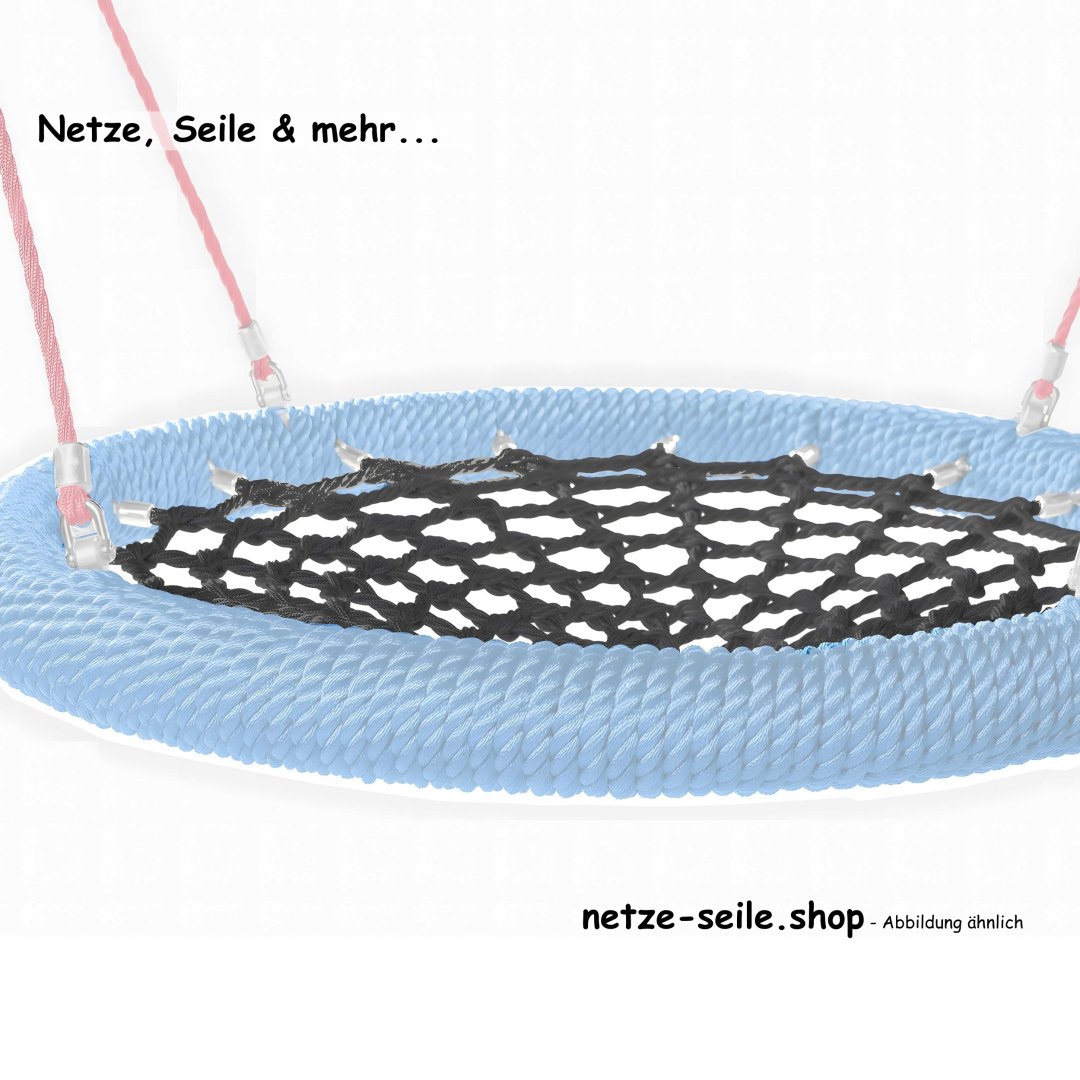 Nestschaukel Storchennest Ø 120 cm * Ring Silber * Netz Schwarz * Seil Blau