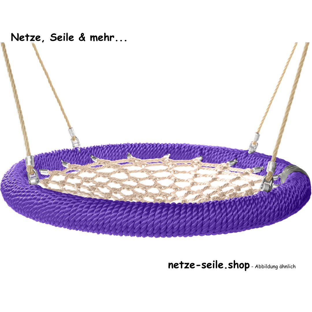 Balançoire nid de cigogne Ø 120 cm * Bague Violet * Filet Beige * Corde Beige