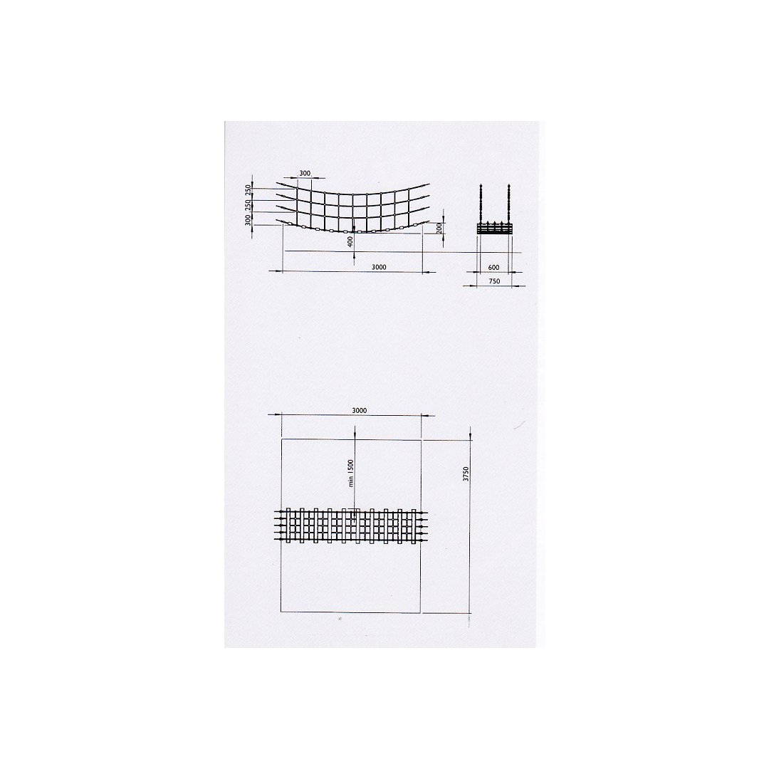 Suspension bridge, net bridge, jungle bridge -cable-wood rung combination, width 75 cm