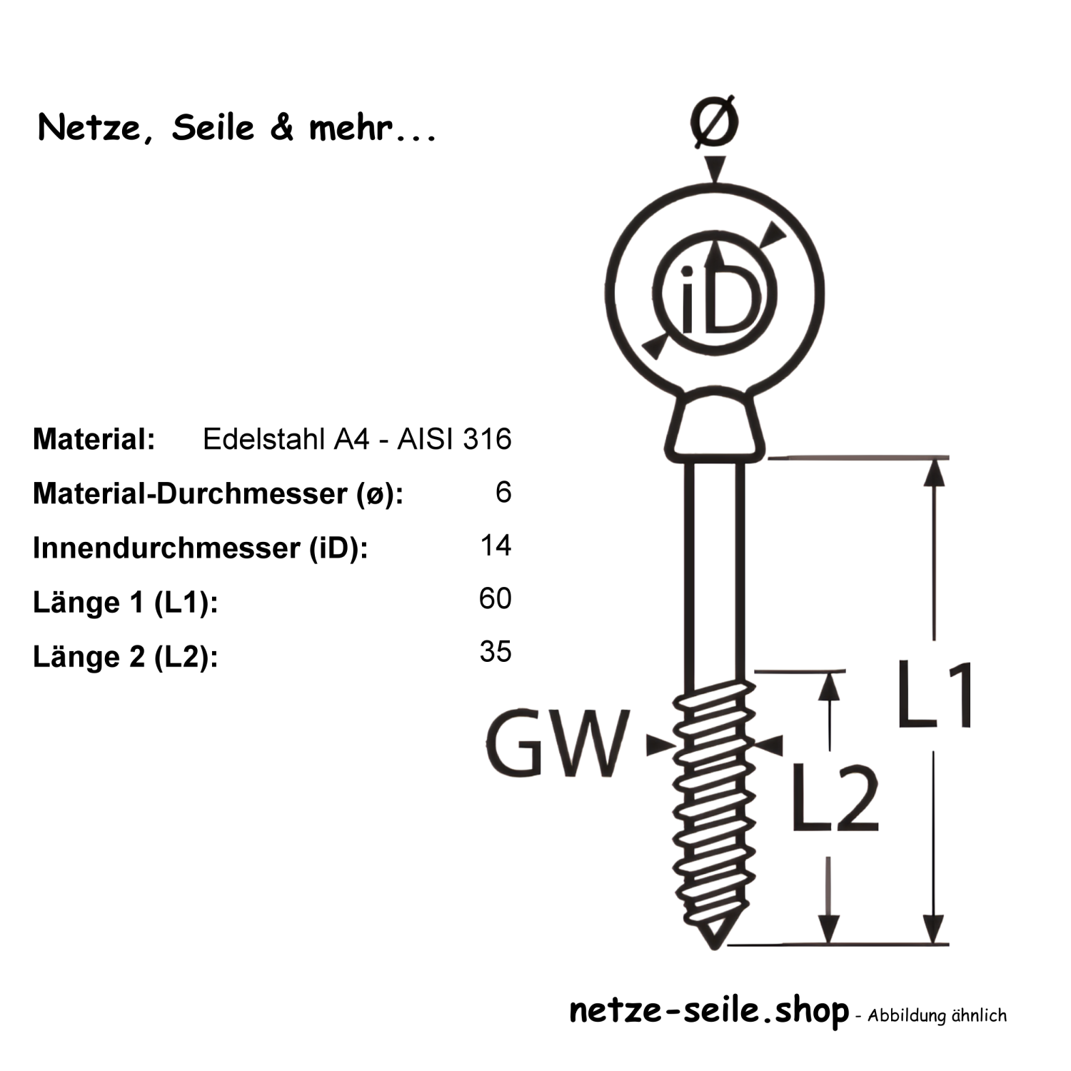 Boulon à œil - filet bois A4 6x60mm [1,75 EUR]