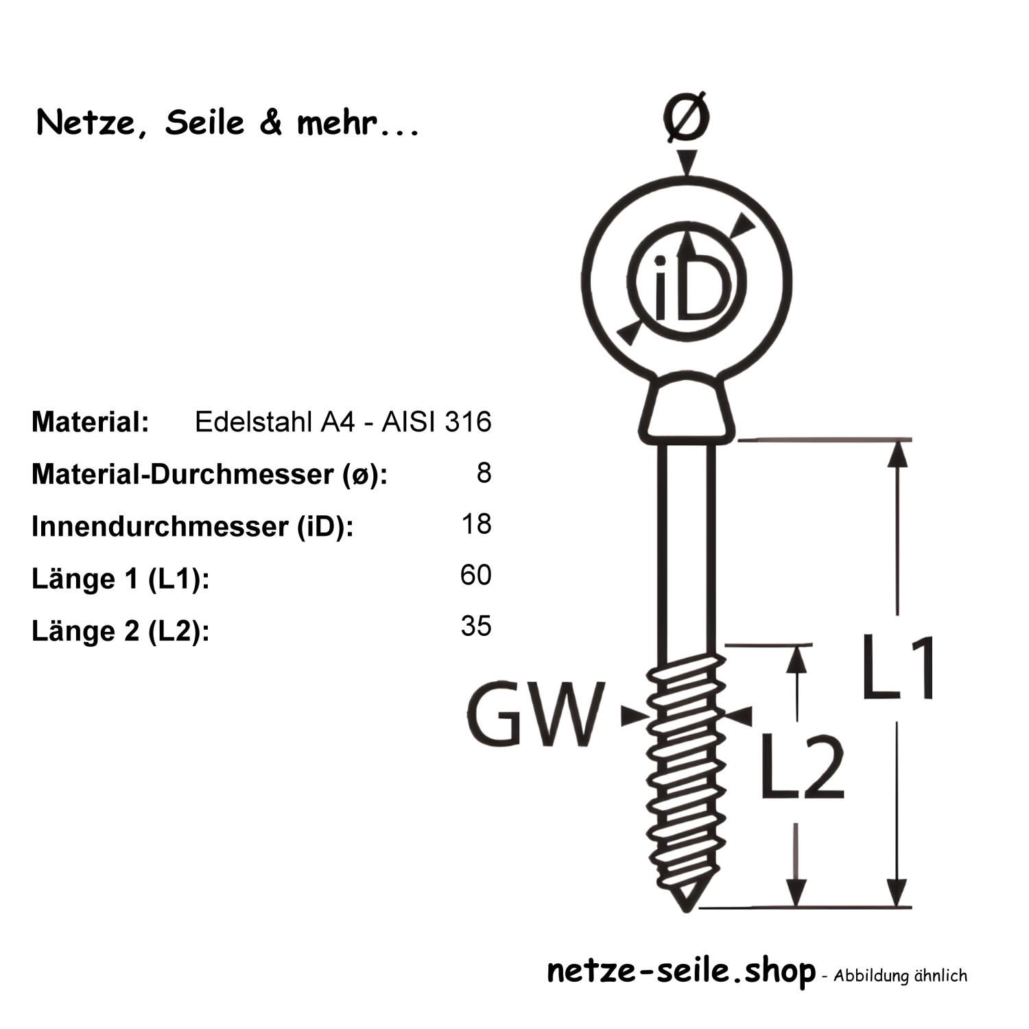 Augbolzen - Holzgewinde A4 8x60mm [3,82 EUR]