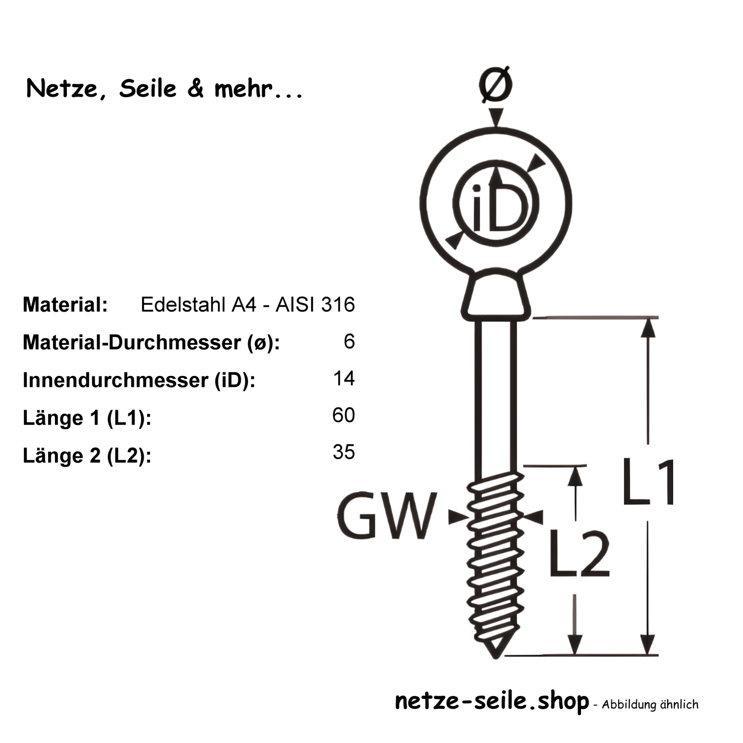 Eyebolt - wood thread A4 6x60mm [1,75 EUR]