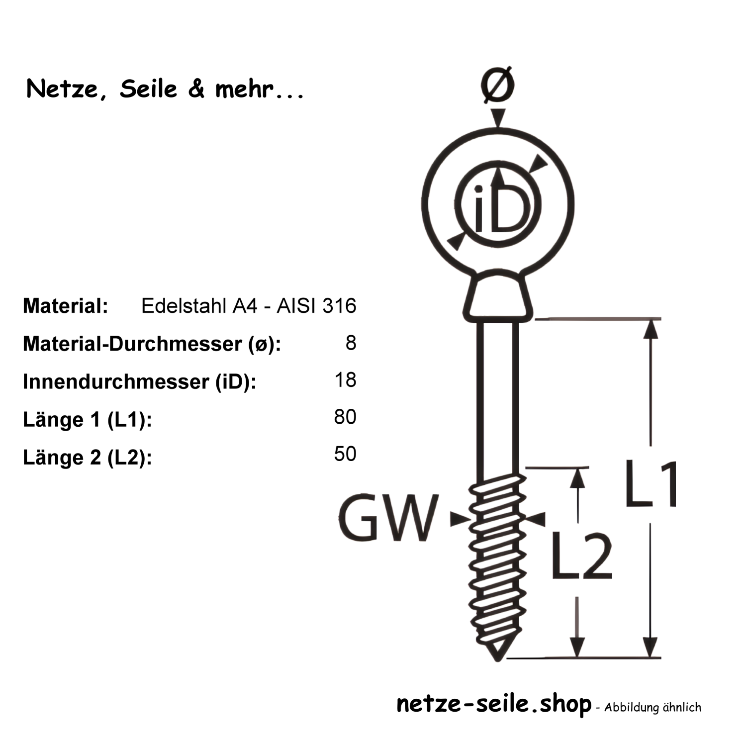 Eyebolt - wooden thread A4 8x80mm [3,40 EUR]