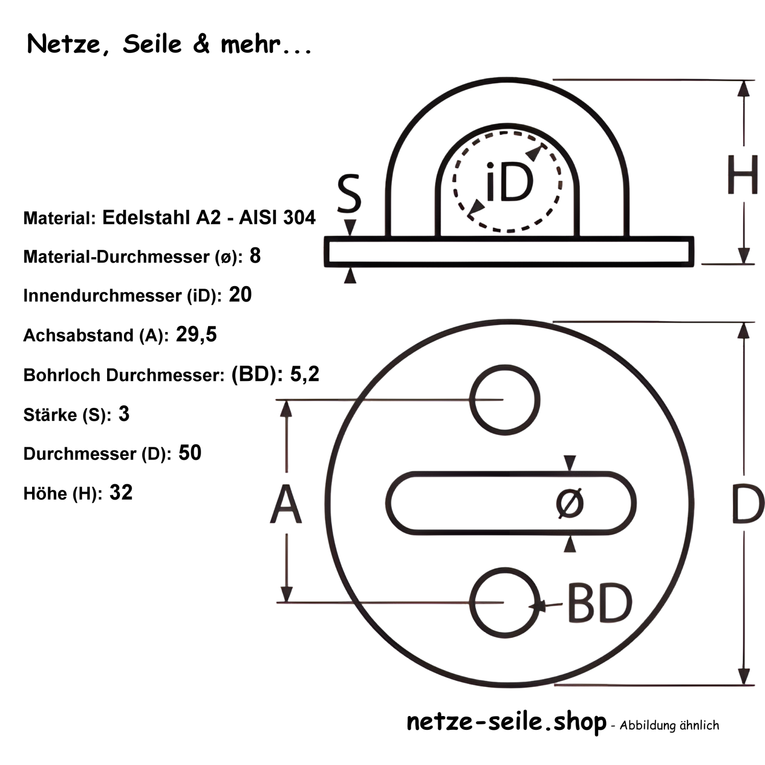 Eye plate round A2 50mm, bracket 8x20mm [2,01 EUR]